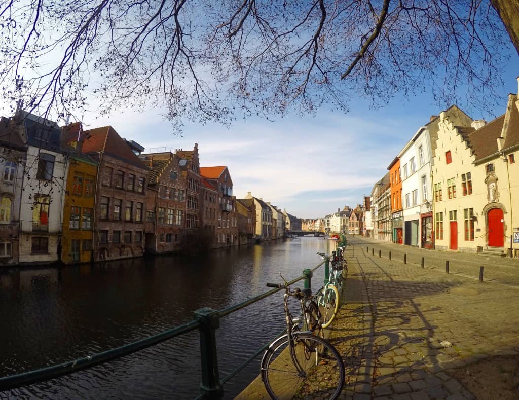 The Wandering Quinn Travel Blog 3 days in Belgium, ghent canal in the early morning sun