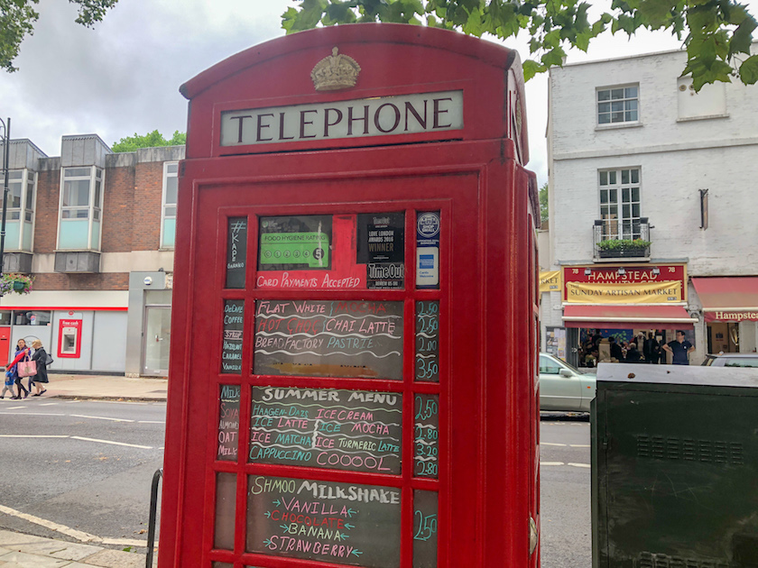 Things to do in Hampstead, Telephone cafe phonebox in Hampstead