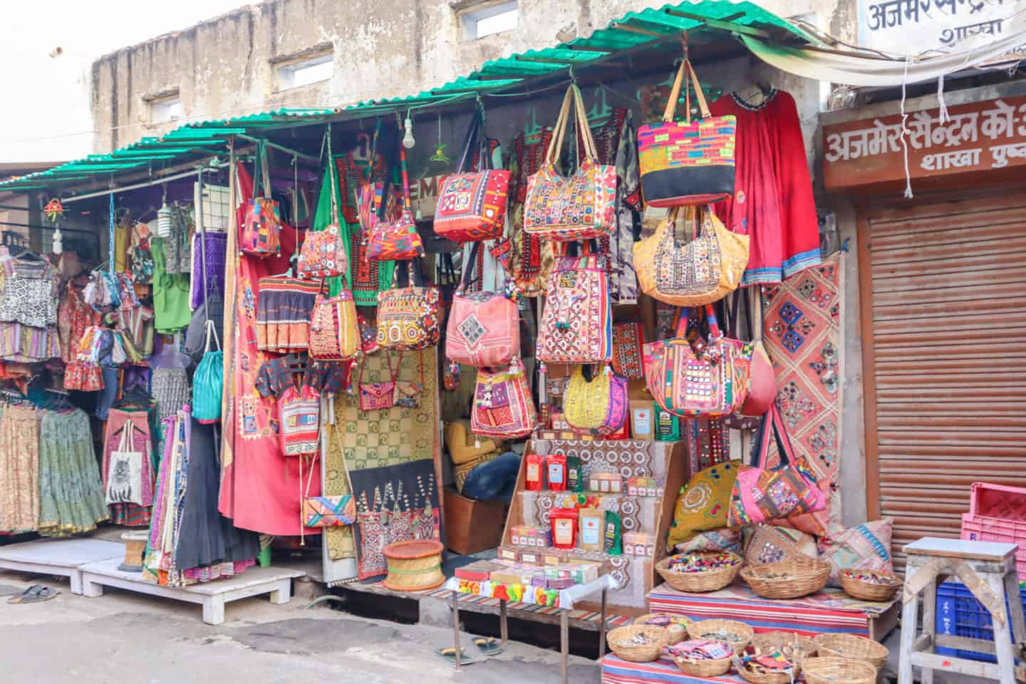 The Wandering Quinn Travel Blog bags stall | things to do in Pushkar