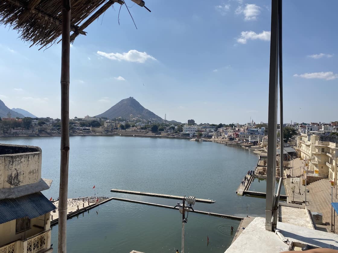 Lake view from Coffee Temple Cafe, U-Turn Hotel Pushkar