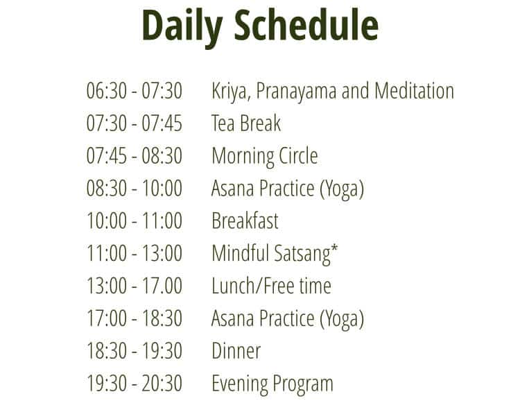 Earth Yoga Village Schedule