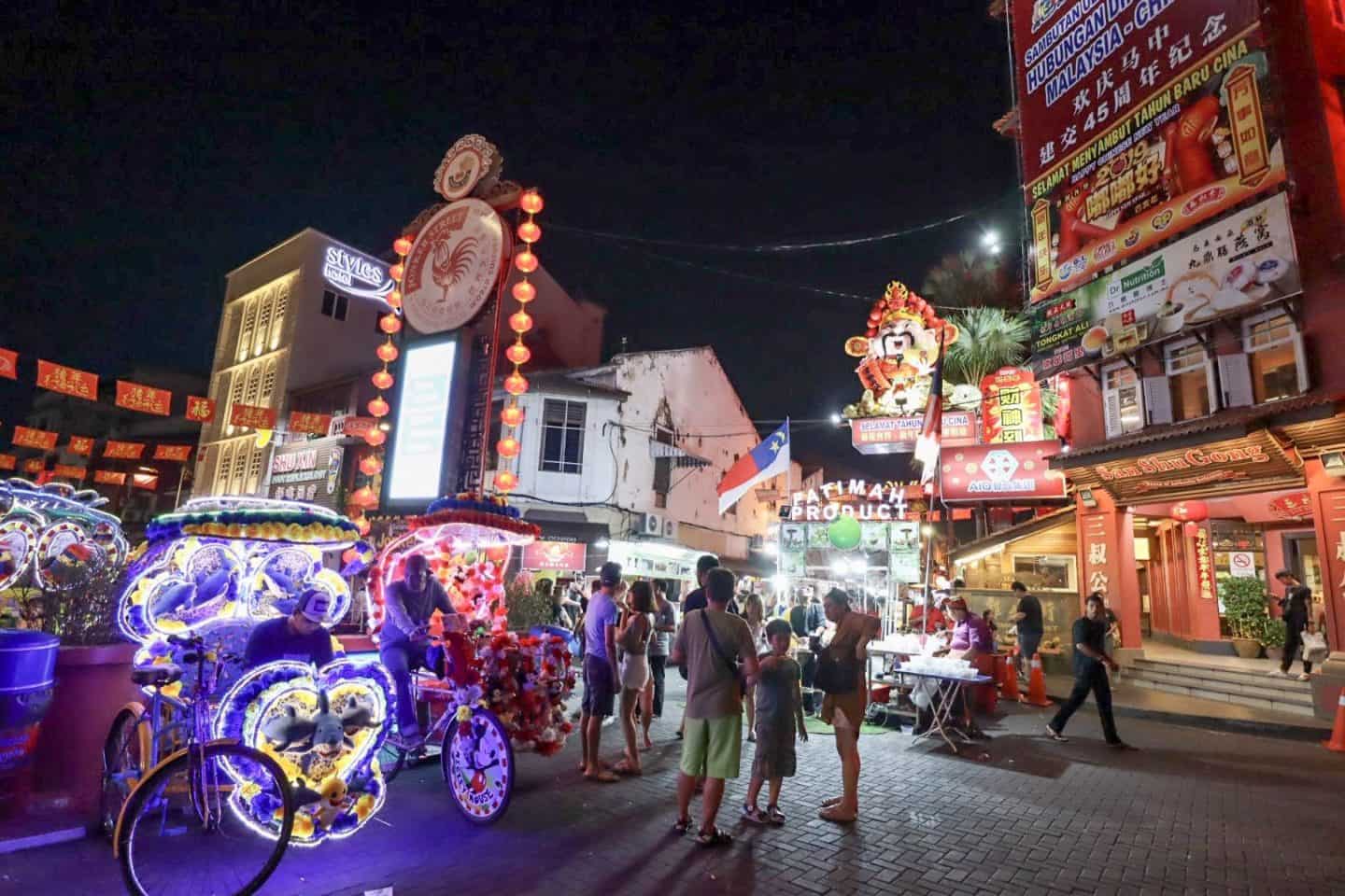 things to do in Melaka Malaysia, tricycle ride at night