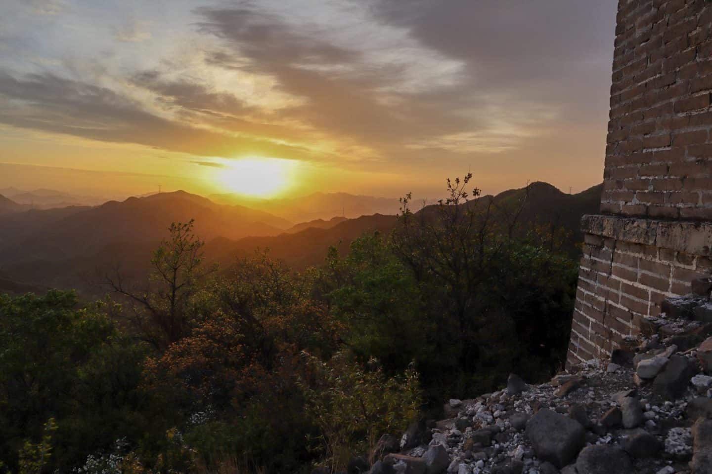 camping on Great Wall of China, sunrise