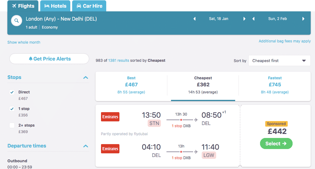 london to Delhi flights and prices