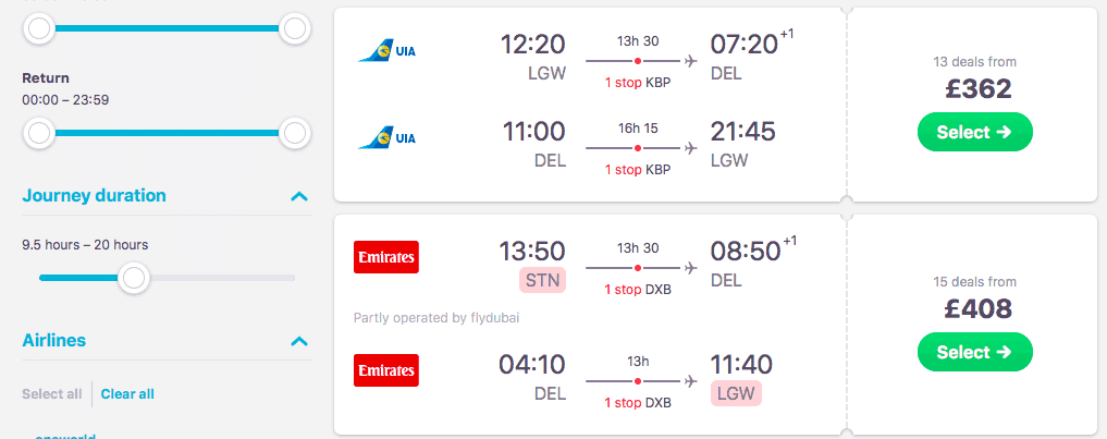 london to Delhi flights and prices