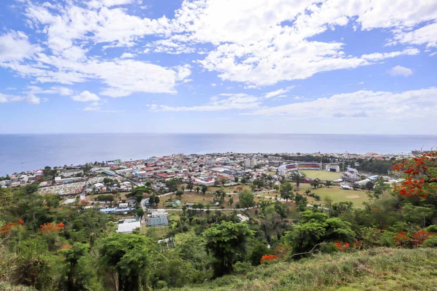 things to do in Dominica, Morne Bruce Viewpoint looking over Roseau City Dominica and Ocean