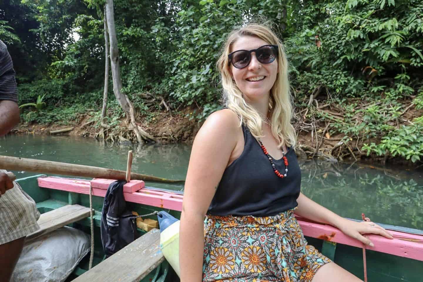 dominica travel guide, ellie quinn on boat on indian river cruise