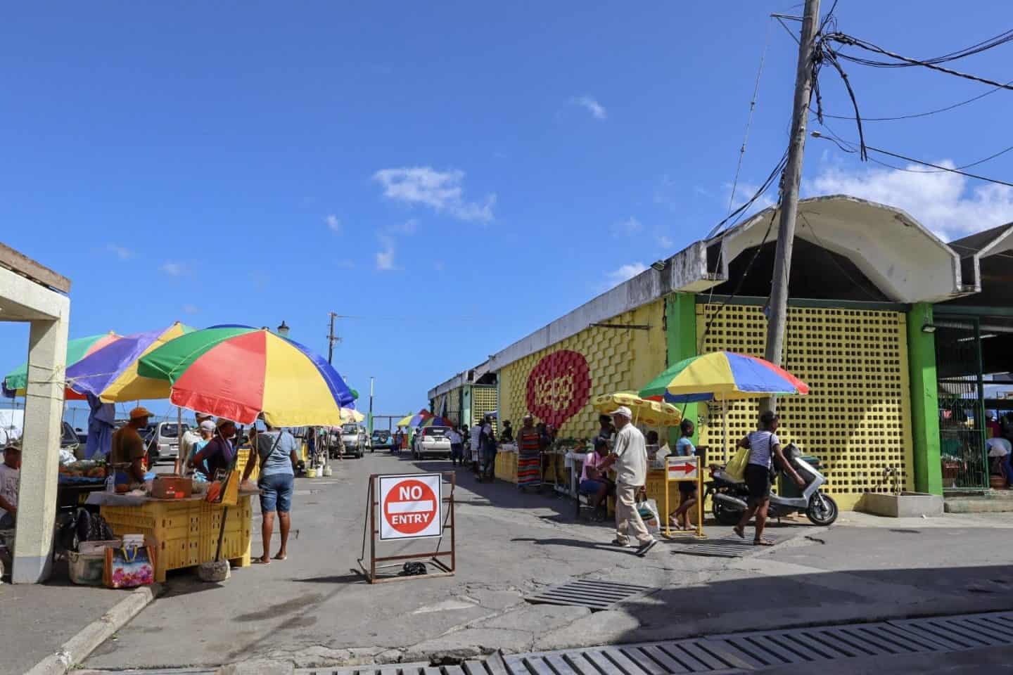things to do in Dominica, Roseau Dominica Saturday Market Colourful stands and fresh fruit and vegetables