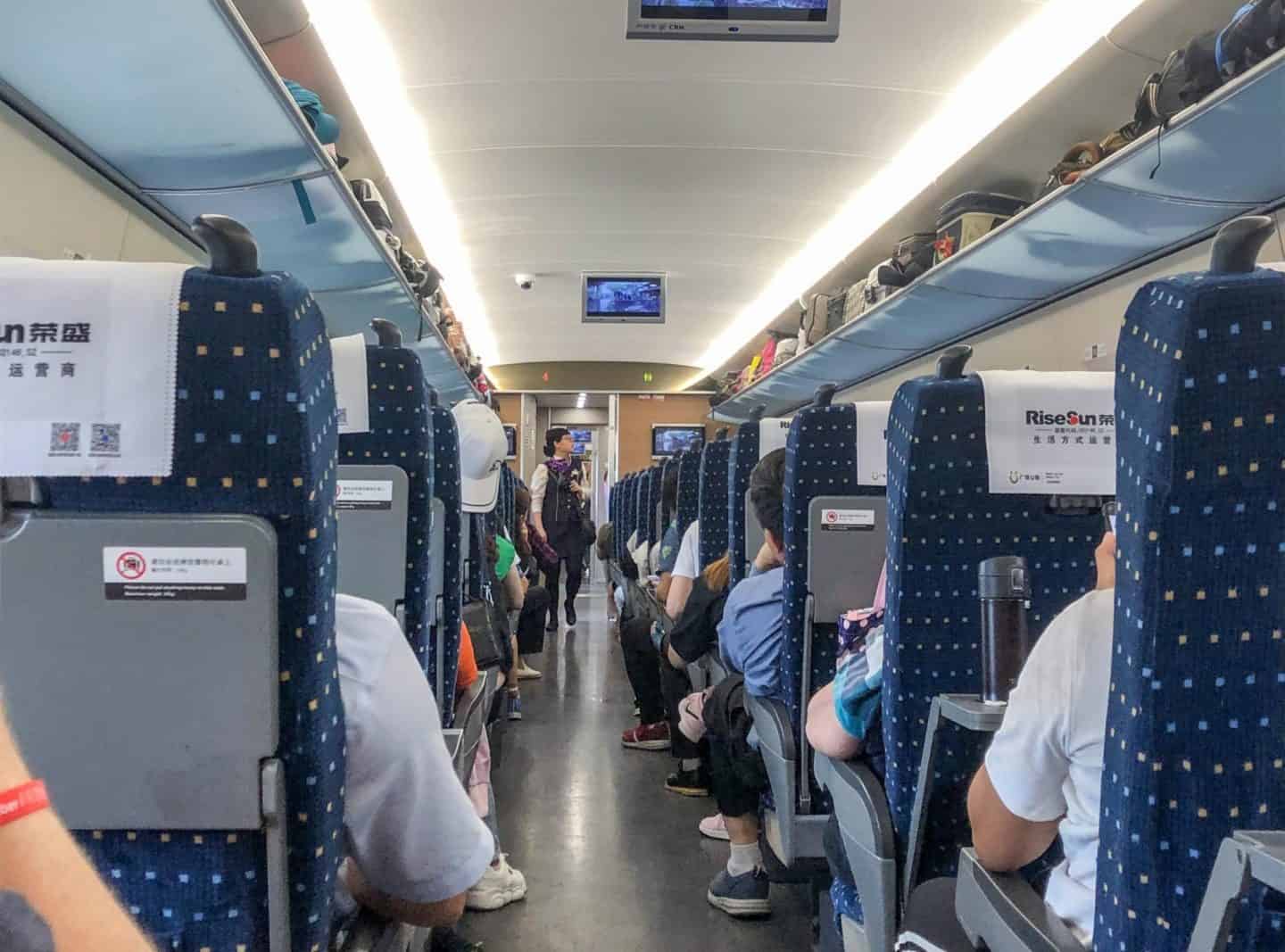 train travel in china, inside of a bullet train in china