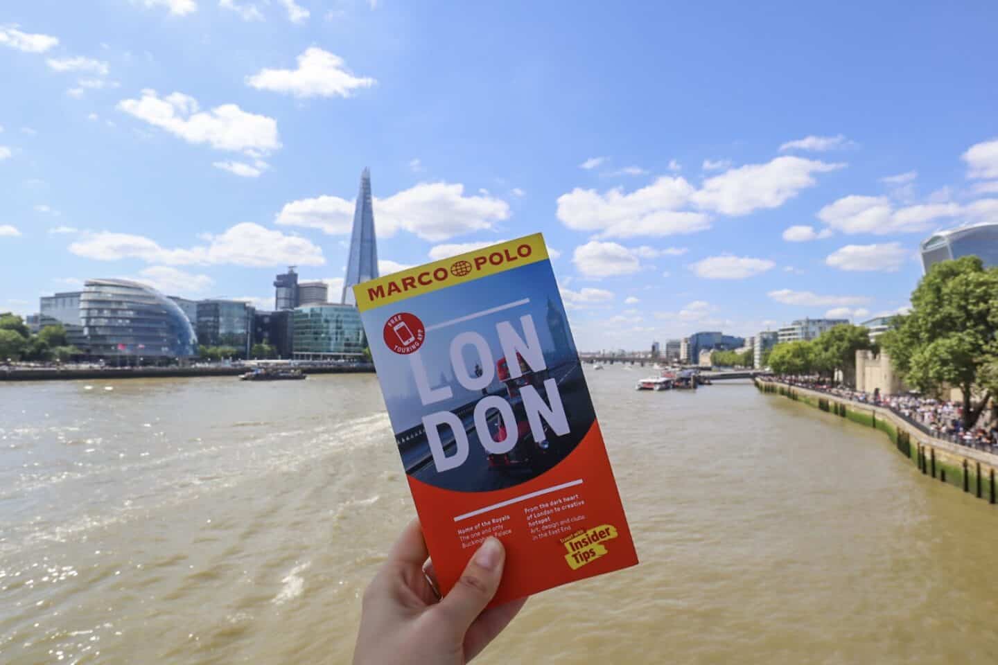 London Marco Polo Guide Book Front with River Thames and Shard Behind
