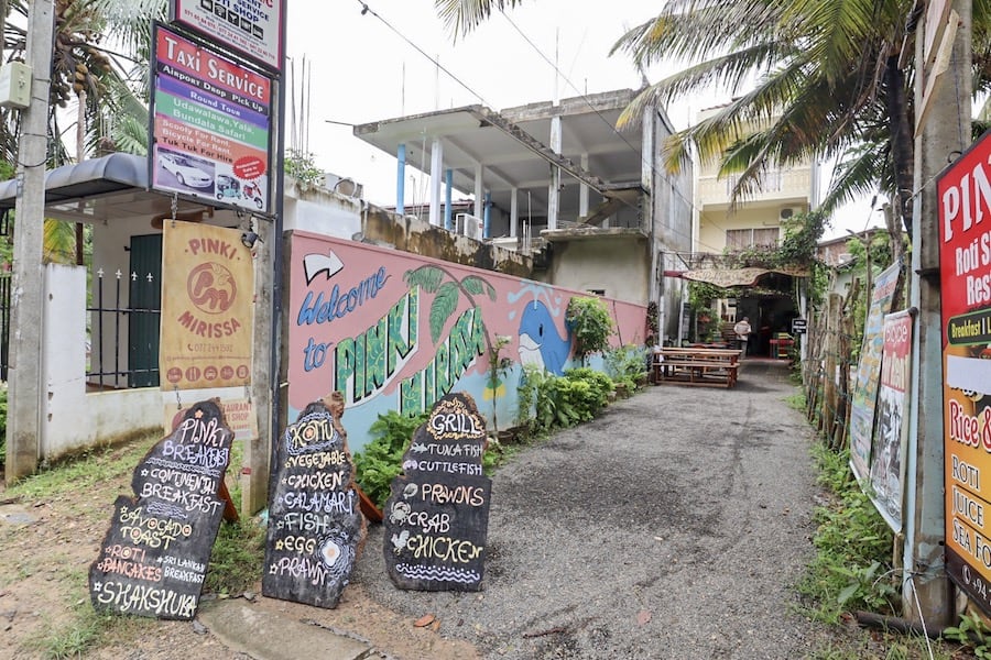 outside menu and street art of Pinki Cafe in Mirissa | best cafes in Mirissa