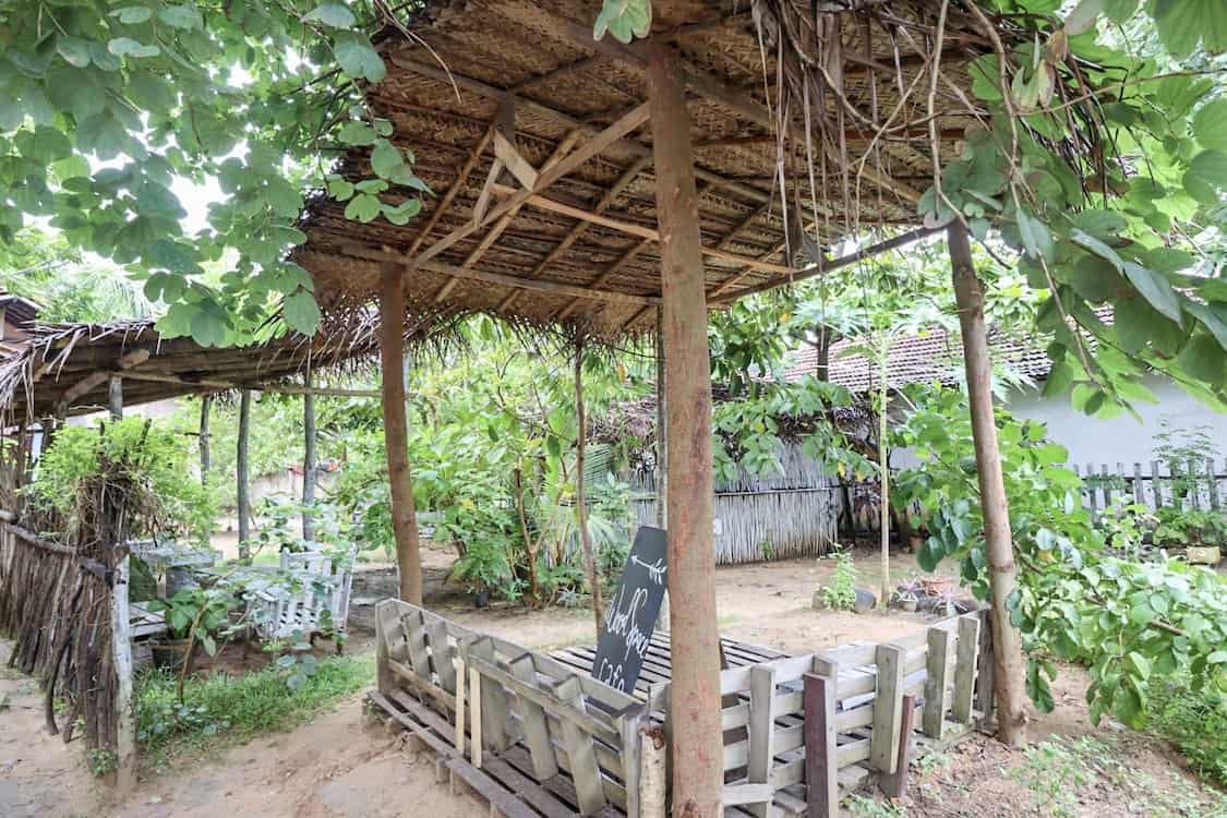 outside garden of Wood Space Cafe in Mirissa | best cafes in mirissa