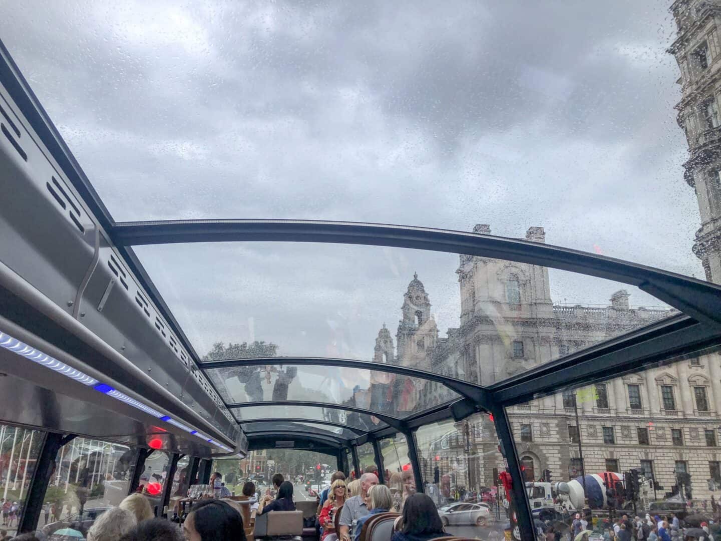 panoramic terrace in the rain on the bustronome bus london