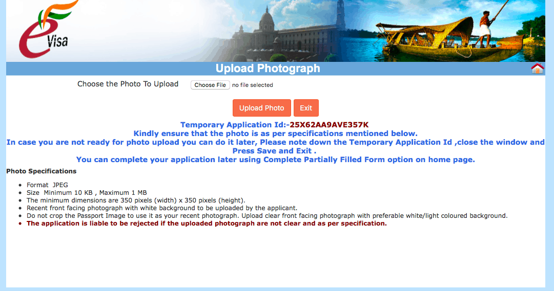tourist visa for india, Indian visa online application photo upload screen