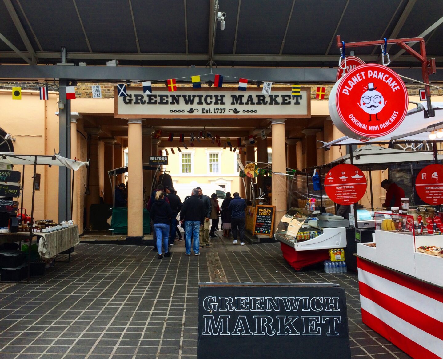 London in Winter, Greenwich market stalls