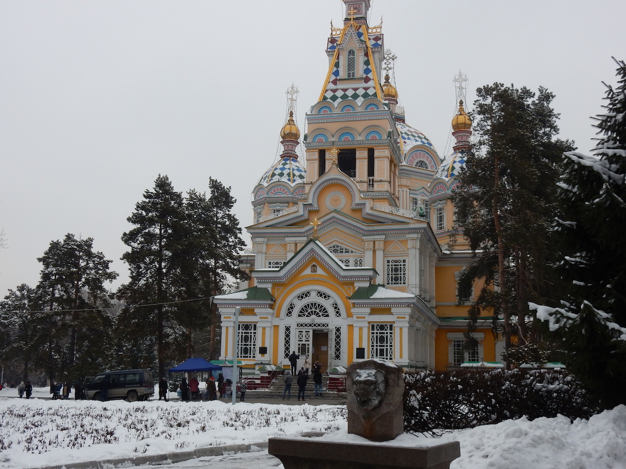 snowy Almaty Church | best places to travel in Asia December and January