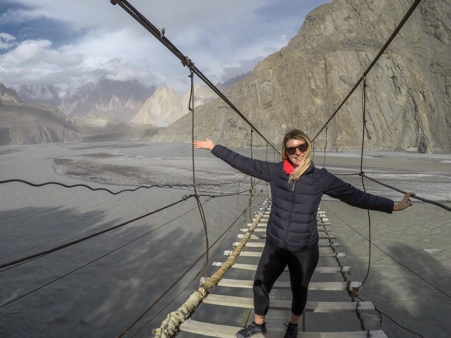 Pakistan travel advice, ellie quinn on husseini suspension bridge