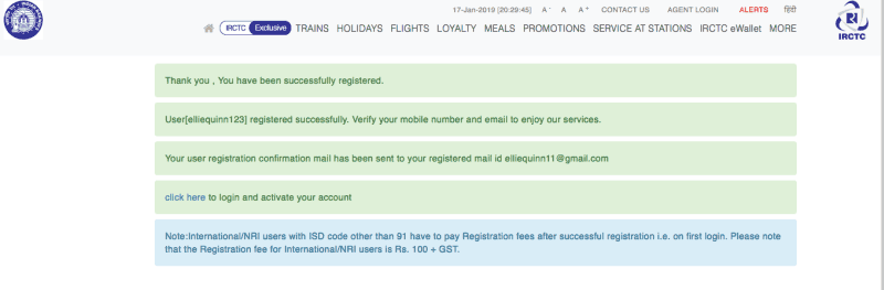 IRCTC registration page
