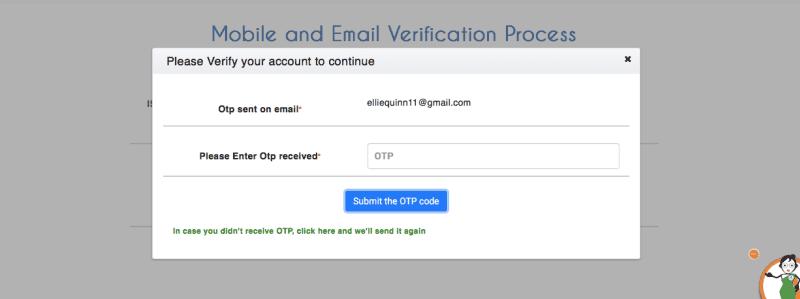 IRCTC registration verification page