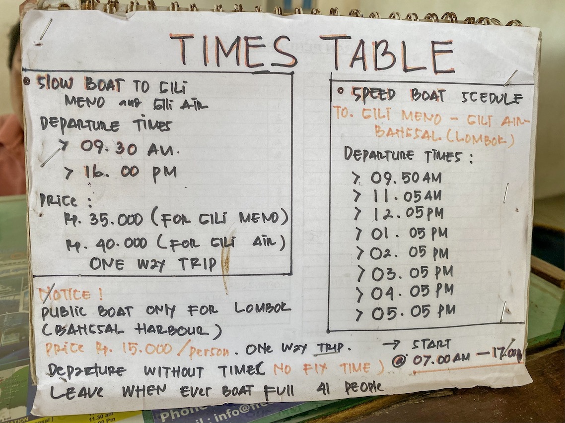 Gili Trawangan Boat Schedule | getting around the Gili islands