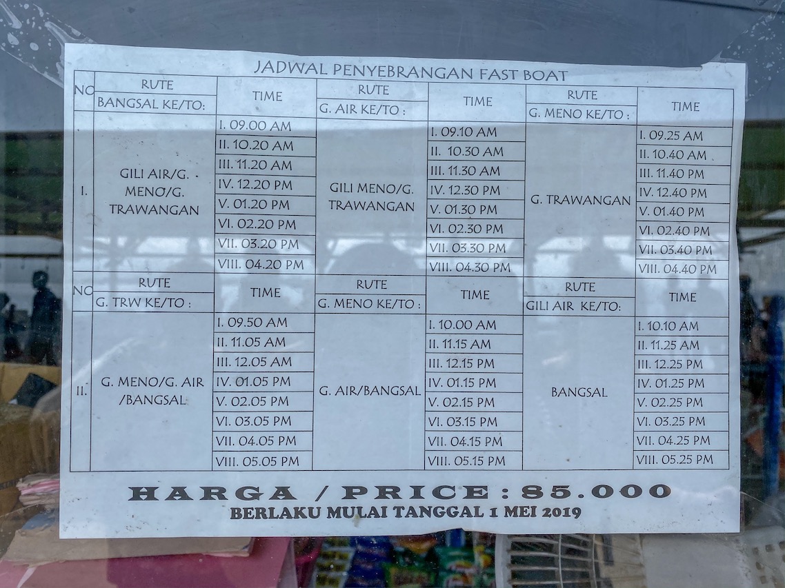 Gili islands fast boat schedule from Gili T