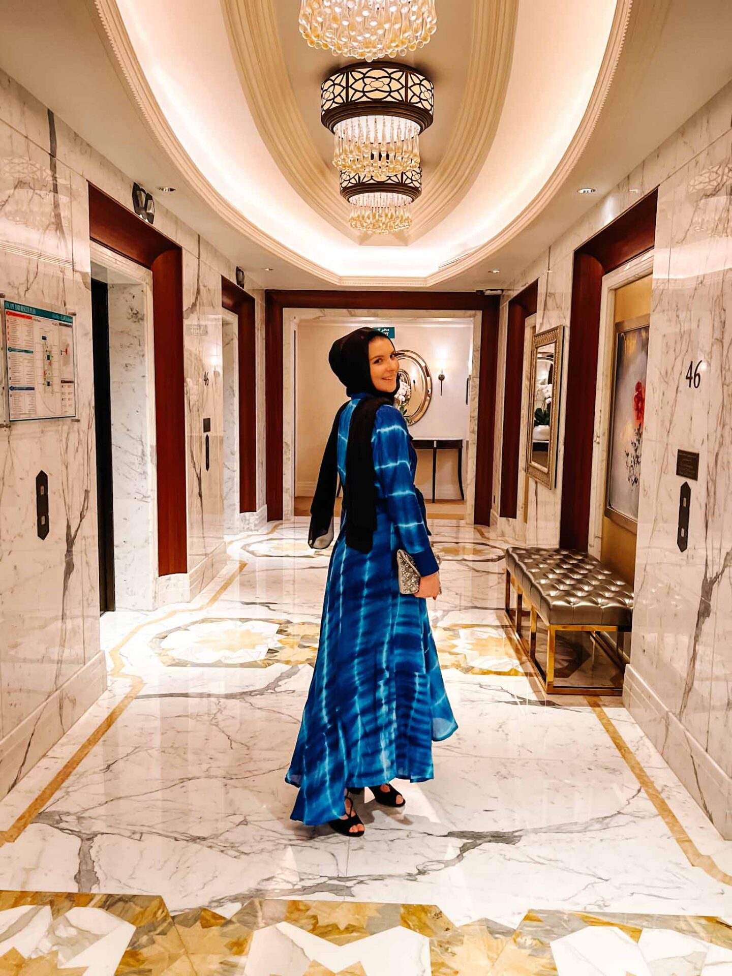 What to wear in Abu Dhabi, lightweight blue dress