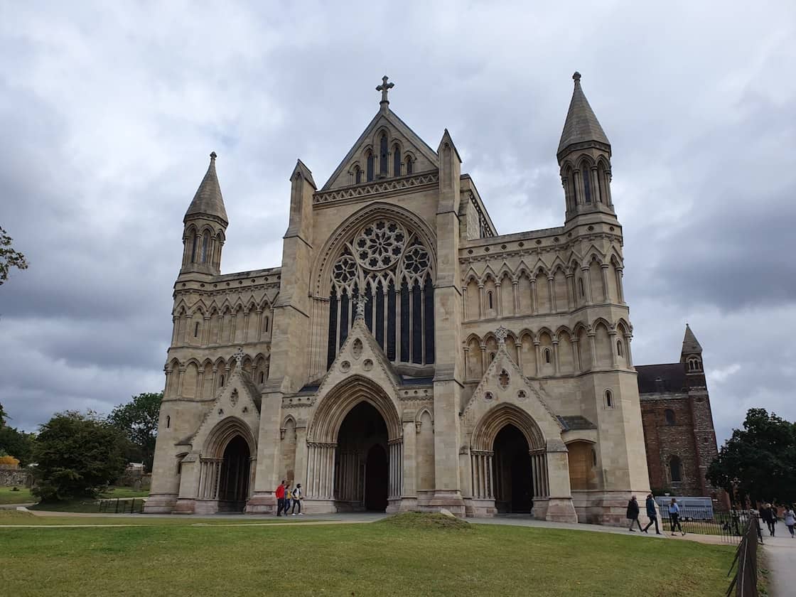 St Albans Cathedral grey sky St. Albans day trip from London by train