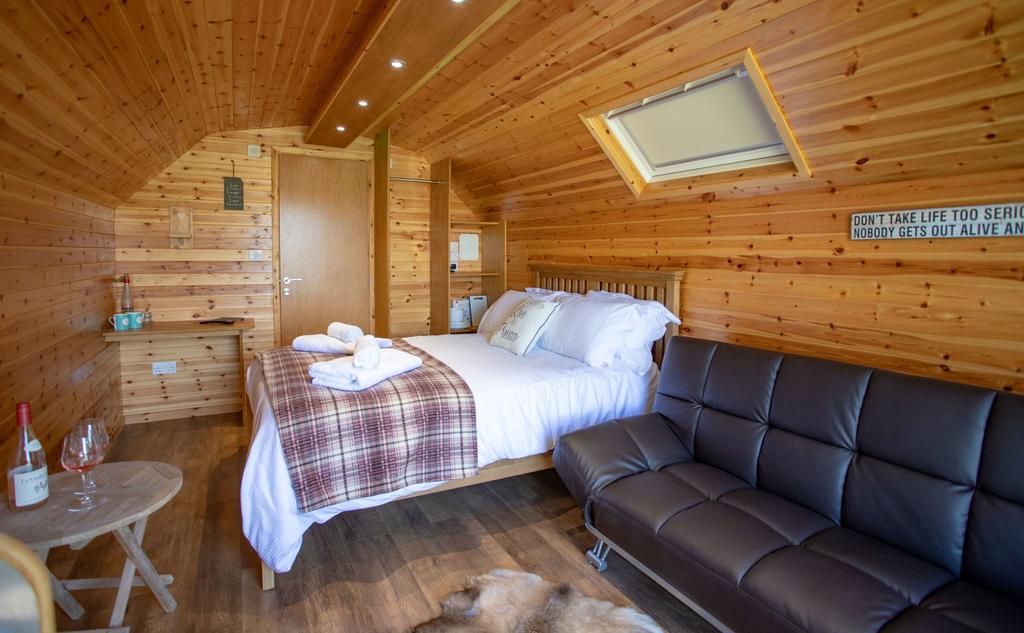 Brynteg Glamping Pod inside, glamping pod with hot tub wales