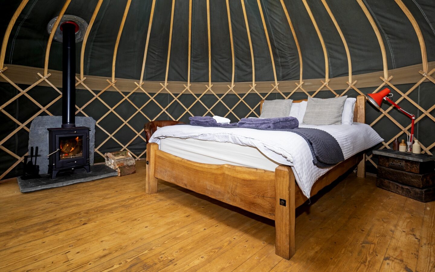 Glamping in Wales with hot tub, The Yurt Hideaway inside