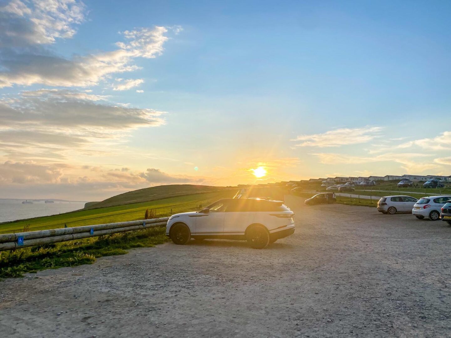 London to Durdle Door, Durdle Door Holiday Park Car Park at Sunset