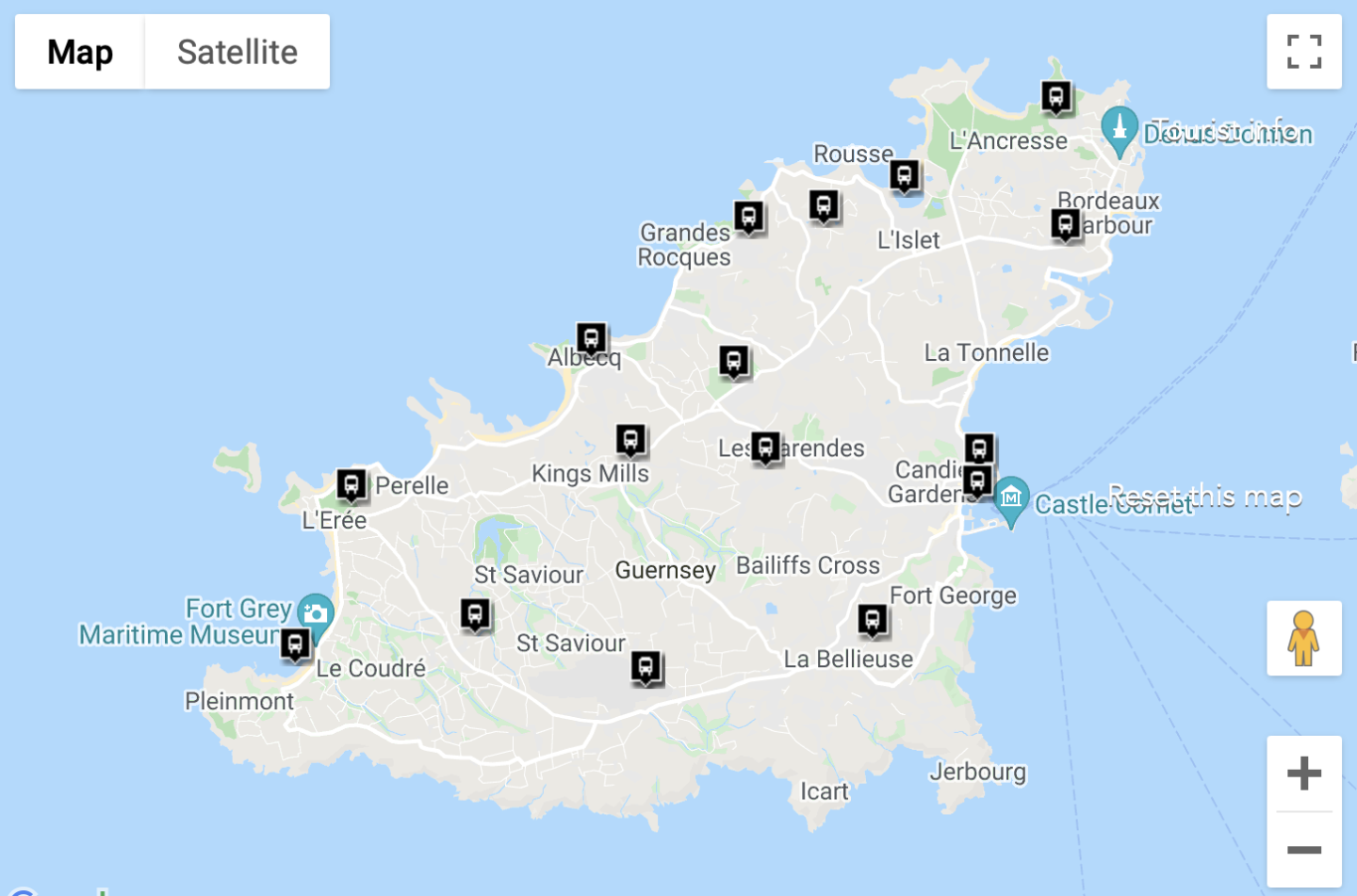 Guernsey itinerary, Guernsey bus map