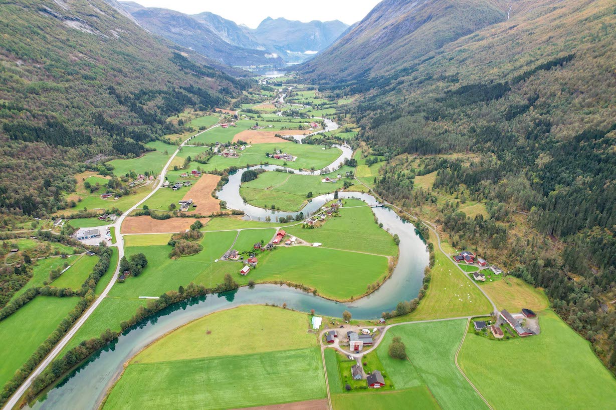 Norway road trip, Stryn River from drone