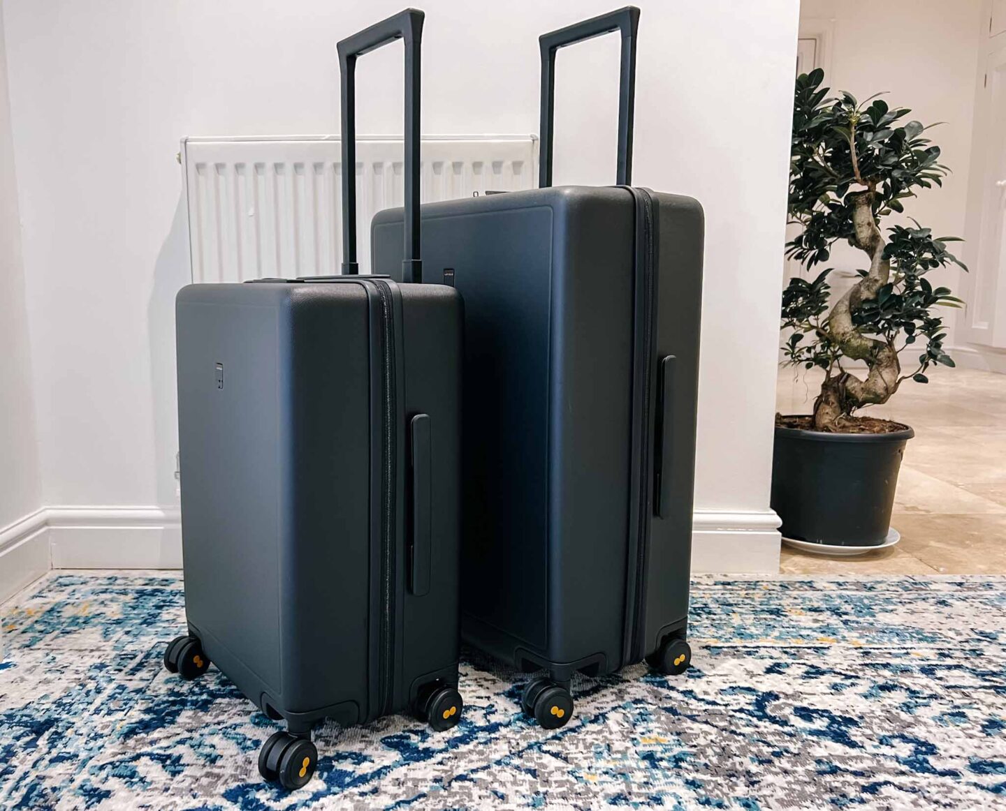 LEVEL8 luggage review, textured luggage set 20" and 24" side to side