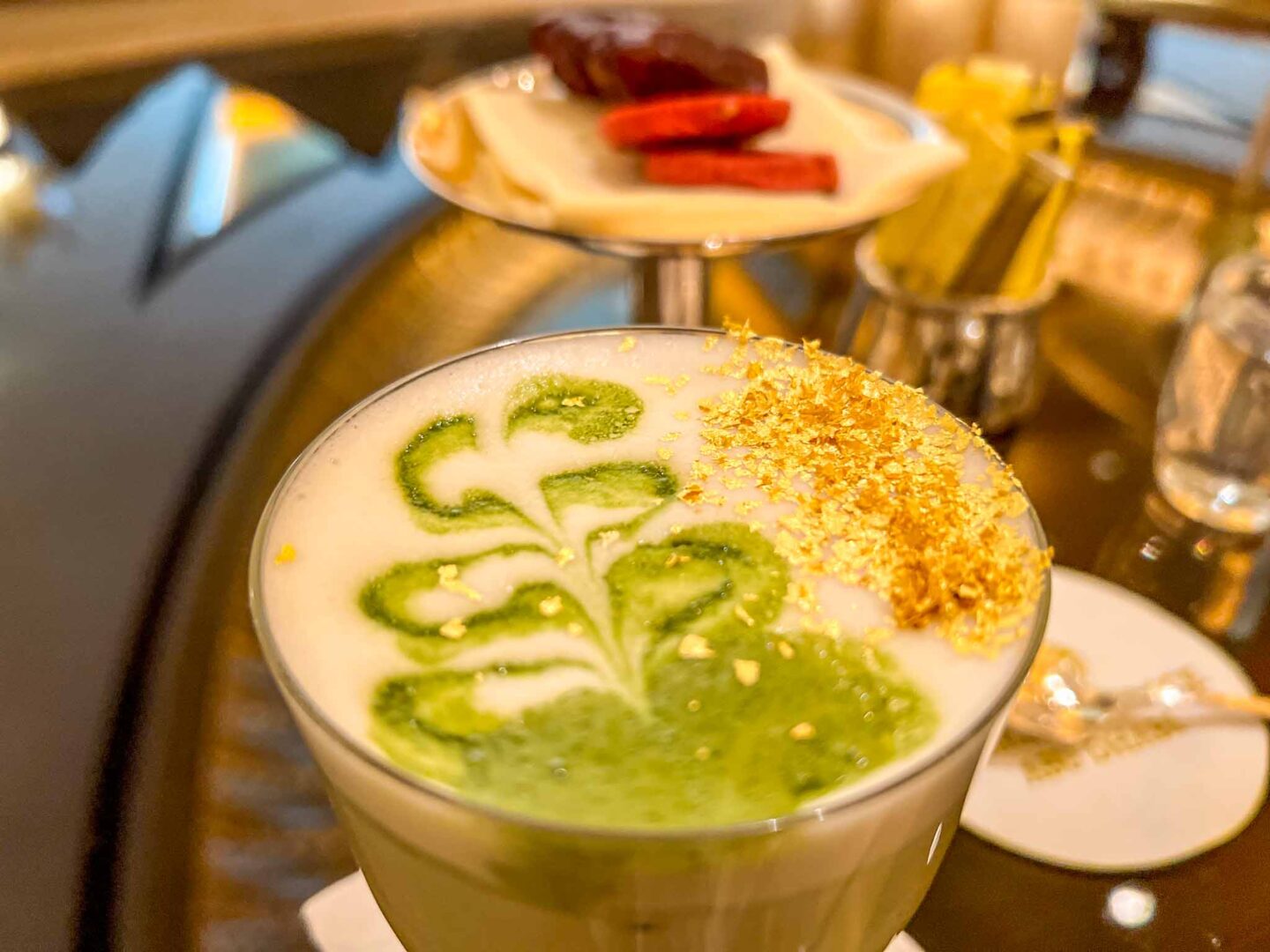 Things to do in Abu Dhabi, Emirates Palace Gold Matcha Latte with dates