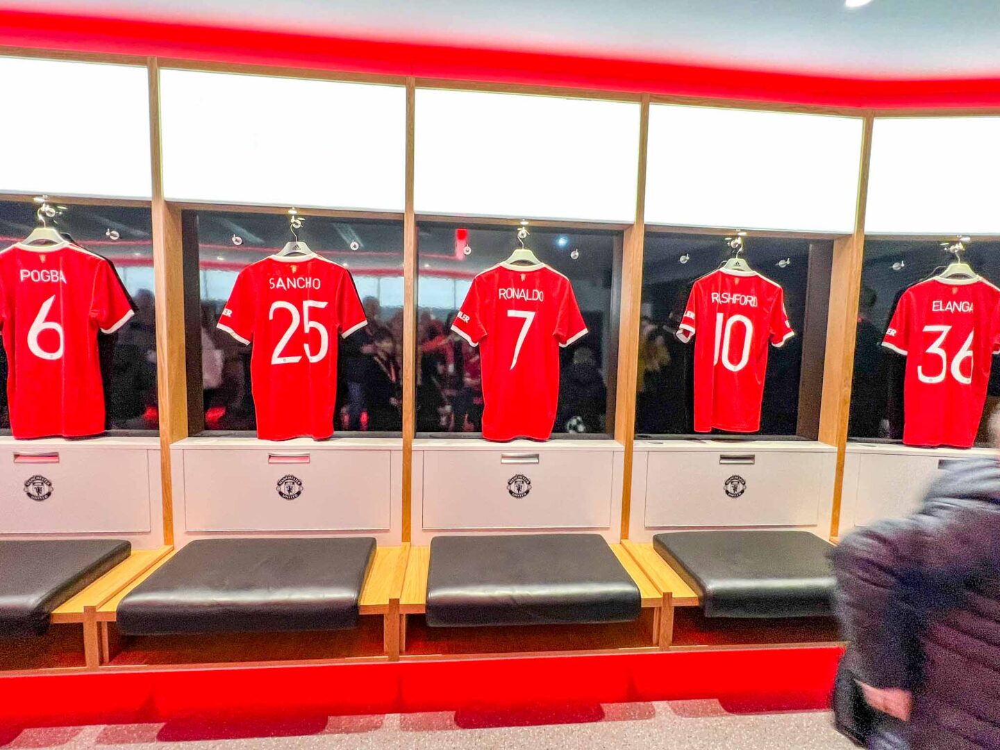 Manchester United Stadium Tour, players shirts in changing room