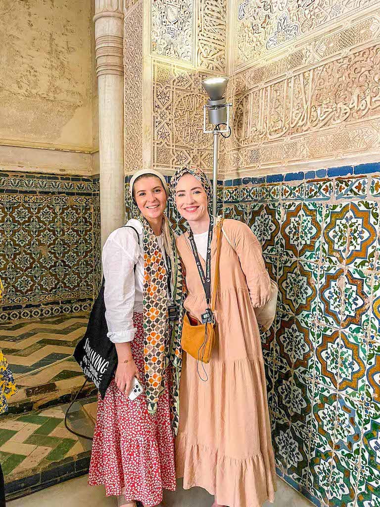 Ellie and Abdiya in Alhambra Granada on Muslim Women's retreat