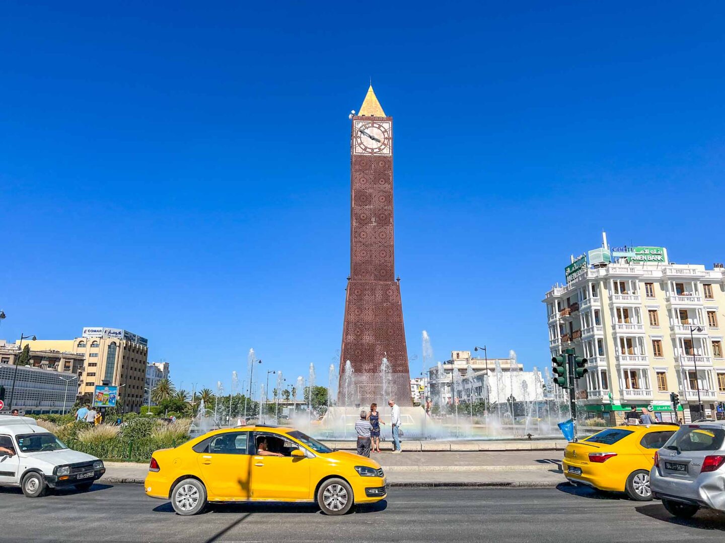 Tunisia itinerary, 3 days in Tunisia, taxi at Tunis clocktower