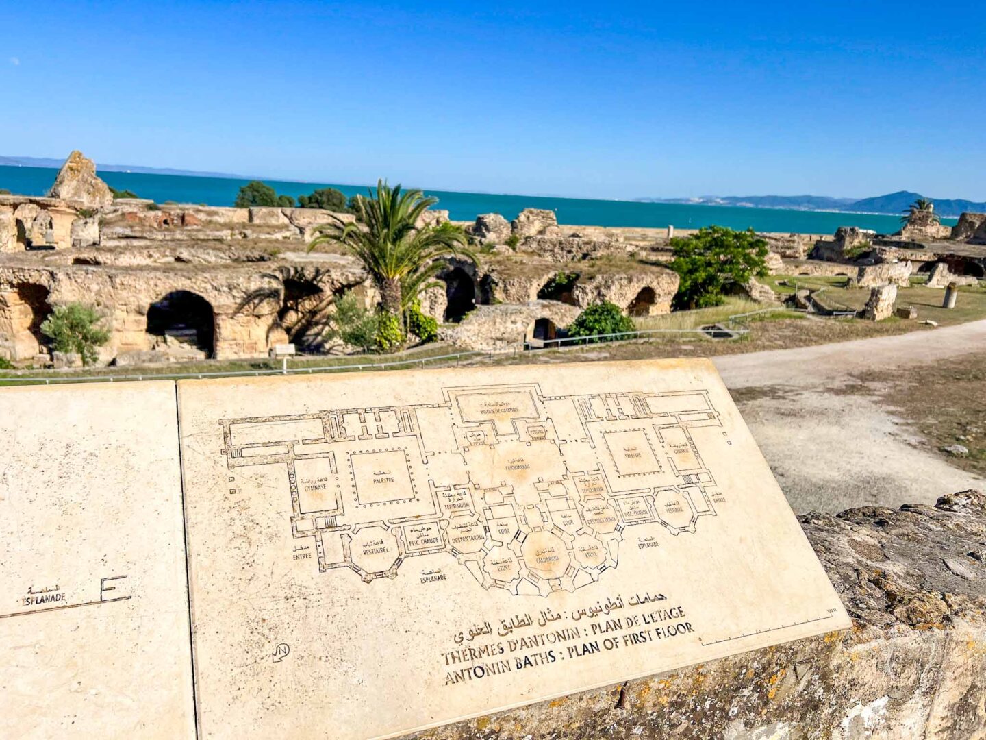 Tunisia itinerary, 3 days in Tunisia, map of Roman baths in Carthage