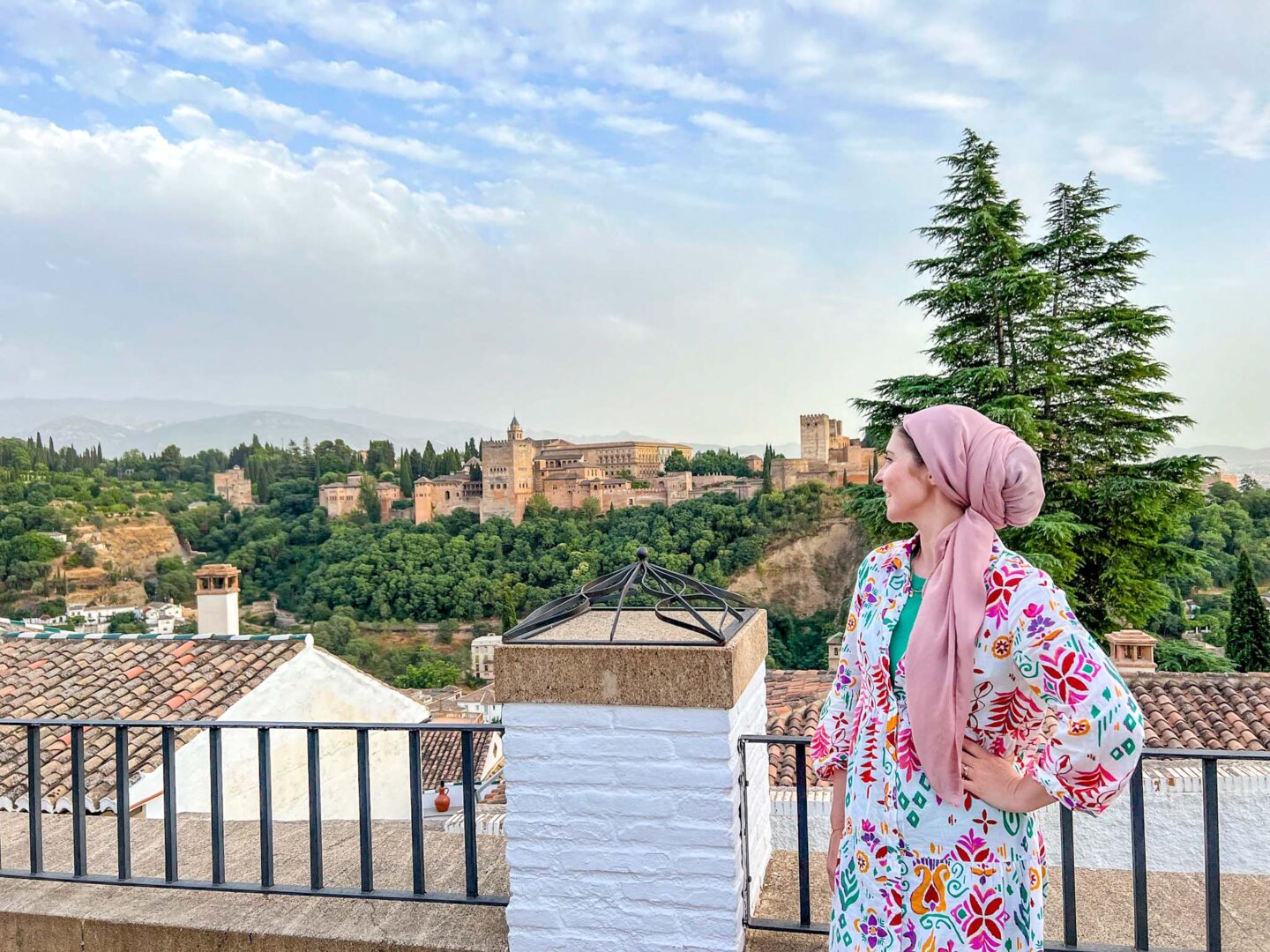 Southern Spain itinerary, Ellie looking at Alhambra