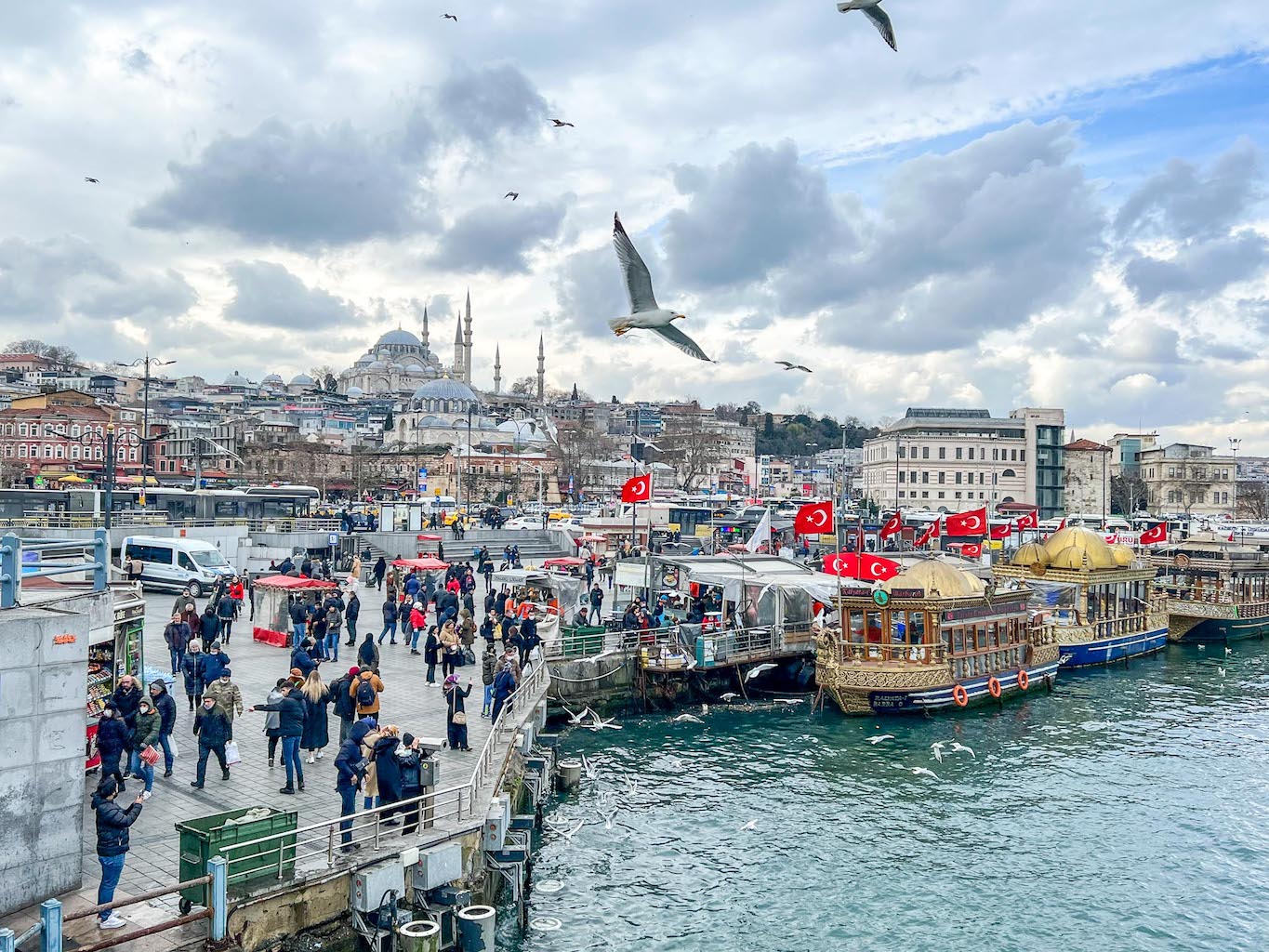 Galata Bridge view with square and mosque, Things to do in Istanbul