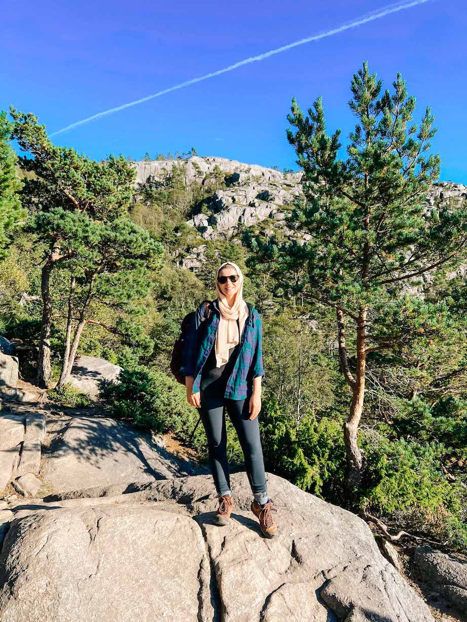 Pulpit Rock hike, Ellie Quinn on Preikestolen hiking trail 