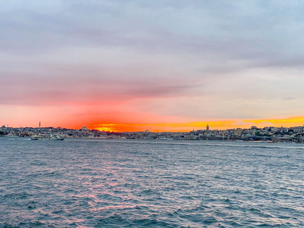 sunset from Uskudar over the Bosphorus