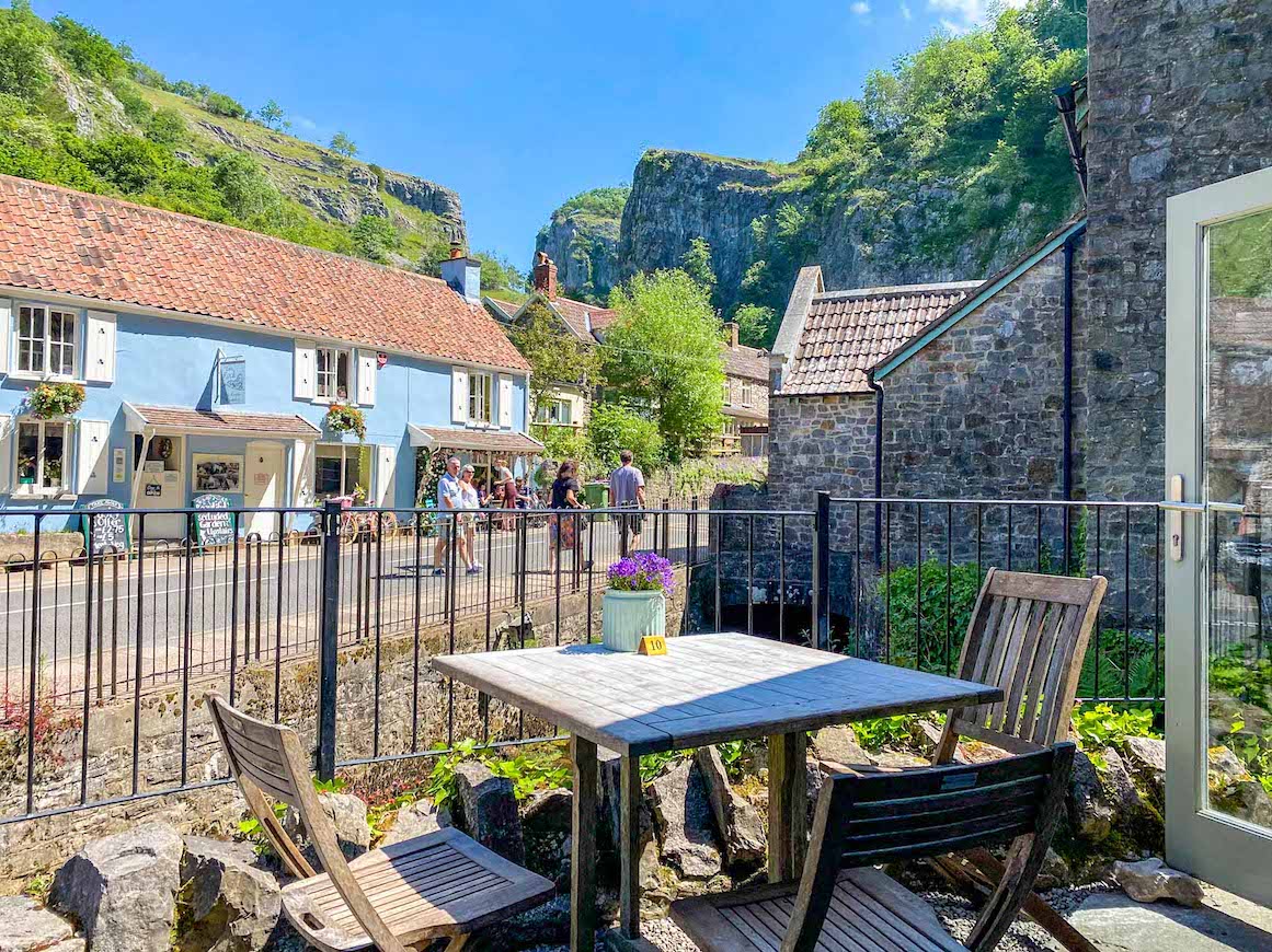 The Wandering Quinn Travel Blog Things to do in Cheddar Gorge, Table at Cafe Gorge in Cheddar