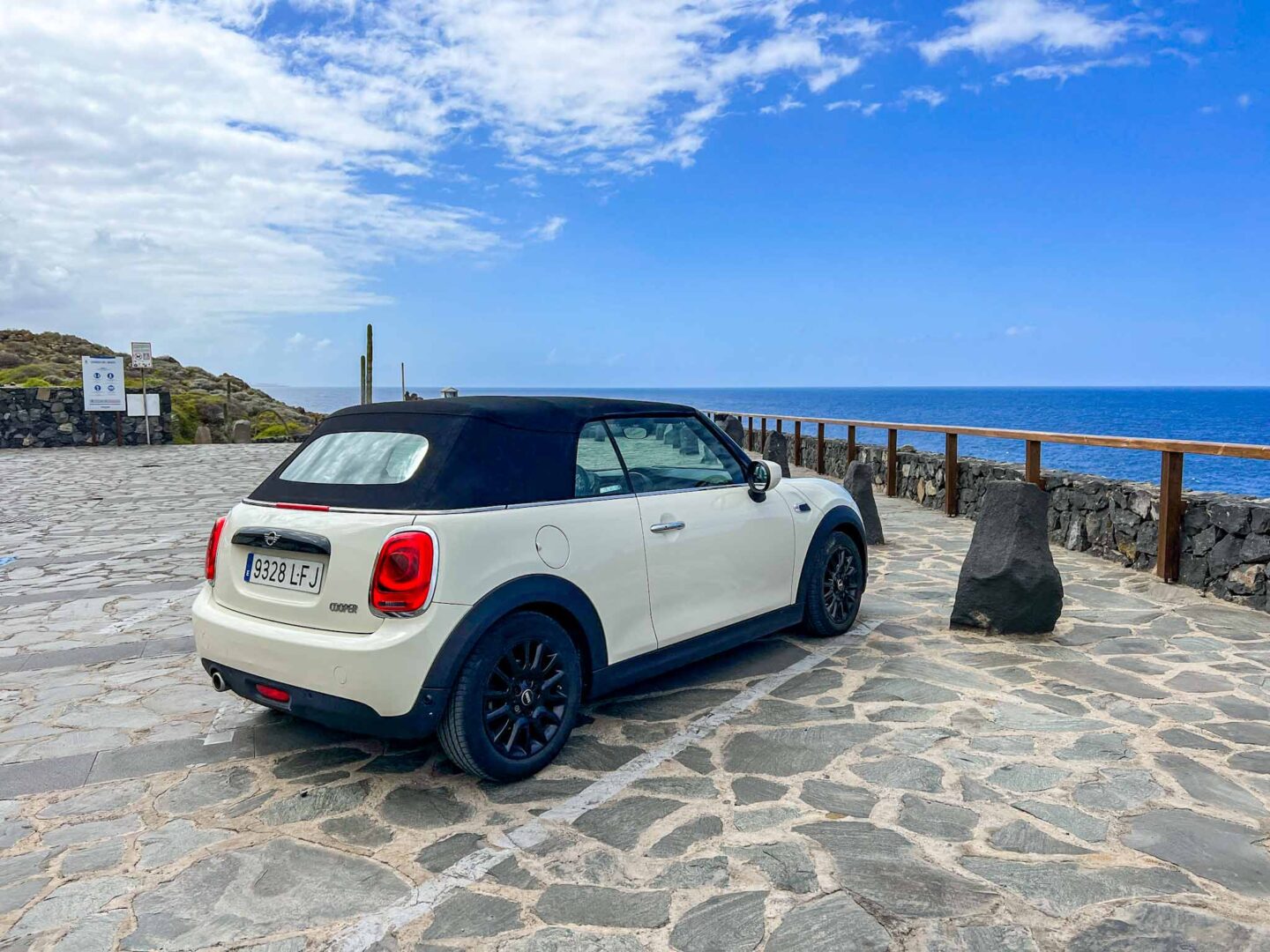Tenerife road trip, Mini hired car by ocean