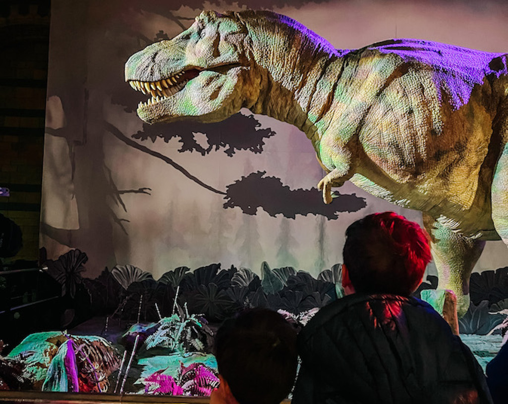 children watching dinosaurs in London, London with kids, London with kids itinerary, 