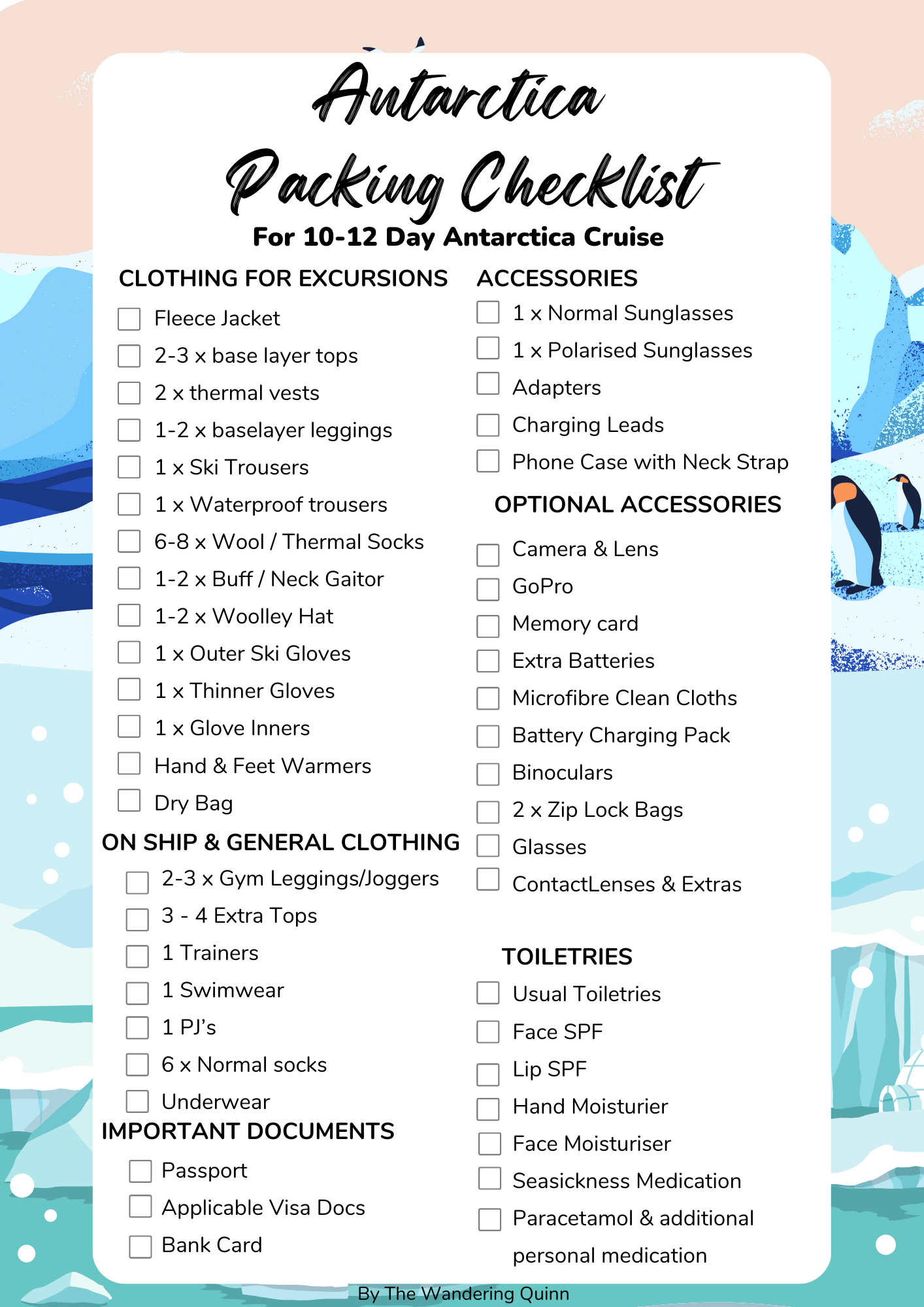 Antarctica Packing List by The Wandering Quinn