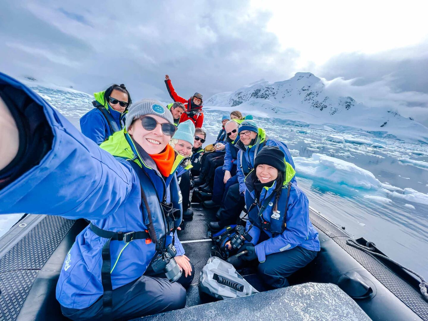 group on Zodiac in Antarctica,What to wear in Antarctica, What to pack for Antarctica,