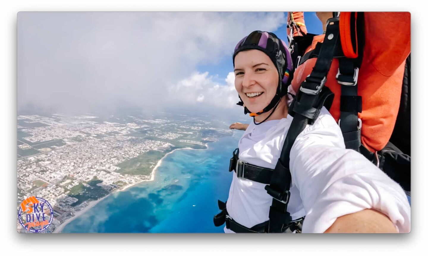 Ellie doing a skydive in Mexico, Yucatan Road Trip, 1 week Mexico itinerary,