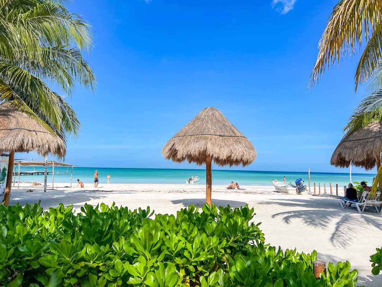 Isla holbox beach and sunbed view, Yucatan Road Trip, 1 week Mexico itinerary,