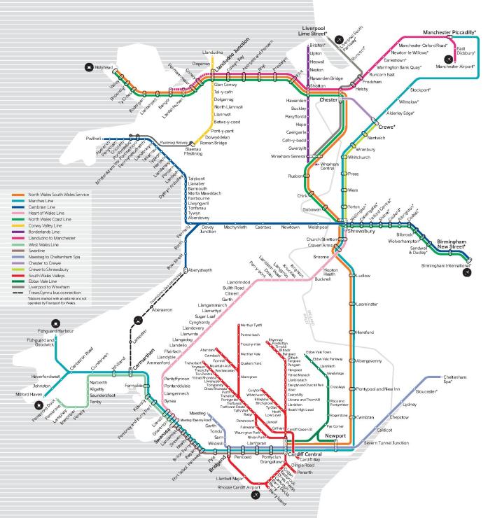 TfW network map, Wales by train, places to go in Wales by train,